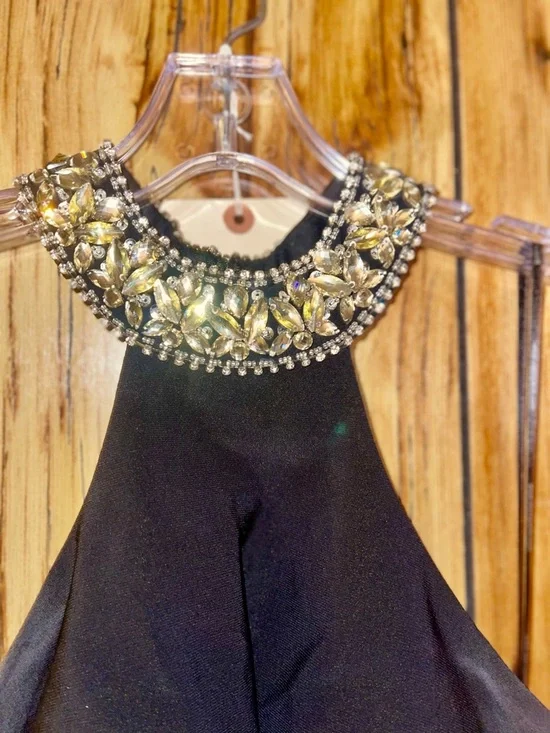 Alyce Paris Black Beaded Two Piece Prom Gown Open Back Halter 4 Rare Formal - Picture 4 of 11